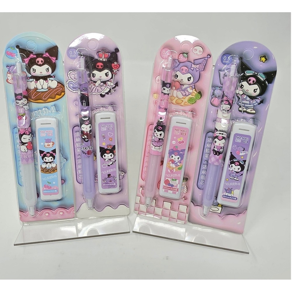 Sanrio Kurumi 0.5mm Mechanical Pencil and HB Lead Refill Set 4 Pack Purple Pink